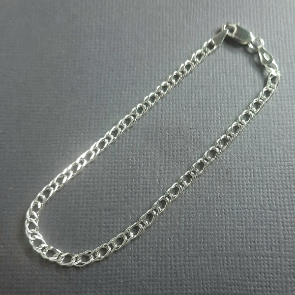 Italian sterling silver curb double link chain bracelet - Picture 4 of 8